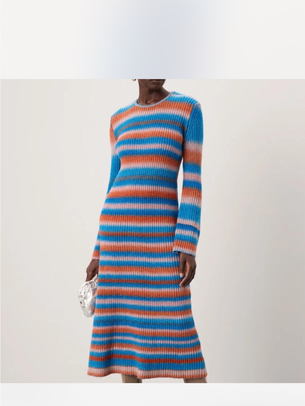 Simon Miller Striped Rib Knit Long Sleeve Midi Dress in Blue and Orange